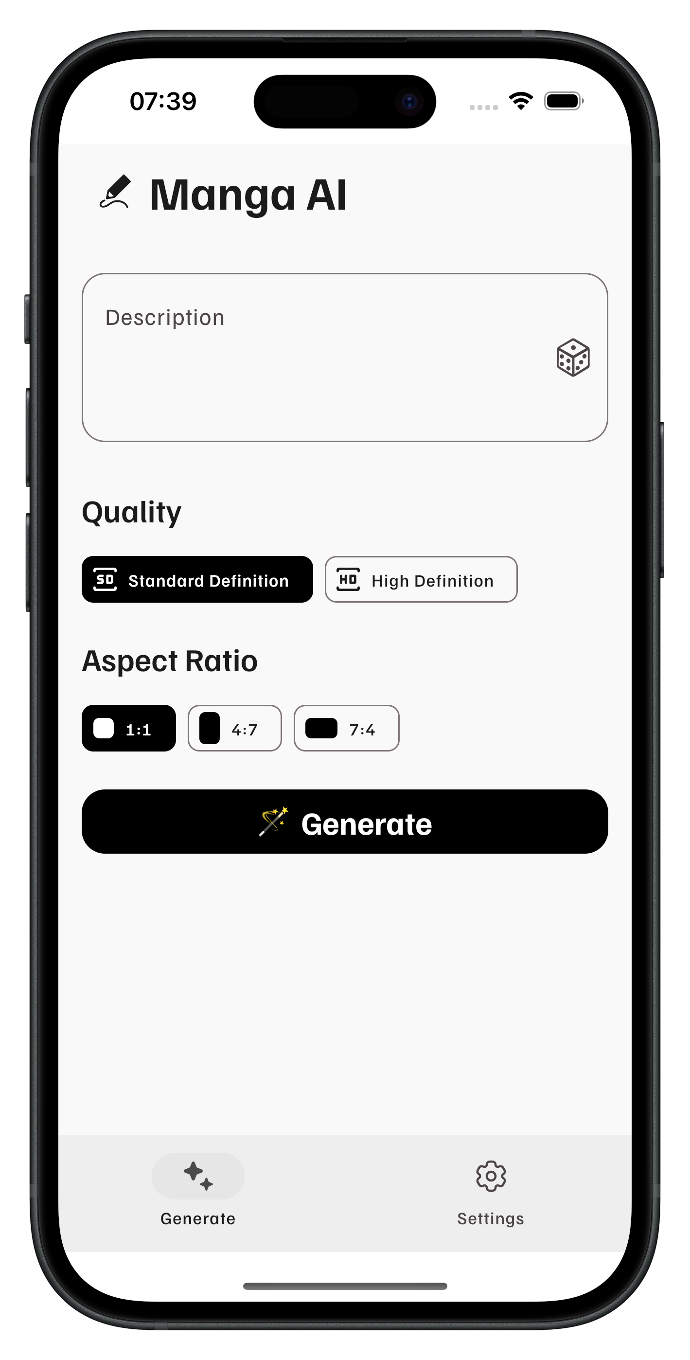 MangaAI Art Generation Interface